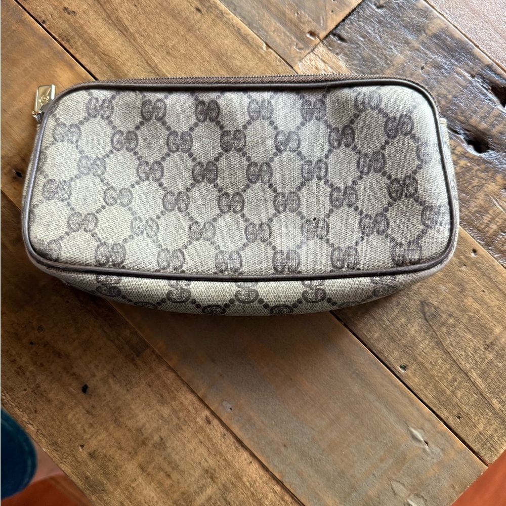 Vintage Gucci Beige and Brown Monogram cosmetics bag